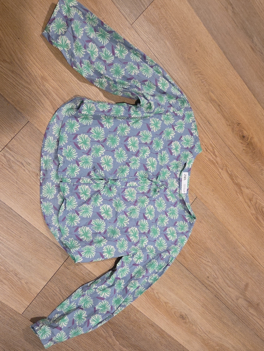 Zara Purple Floral Button-Front Top with Green Accents